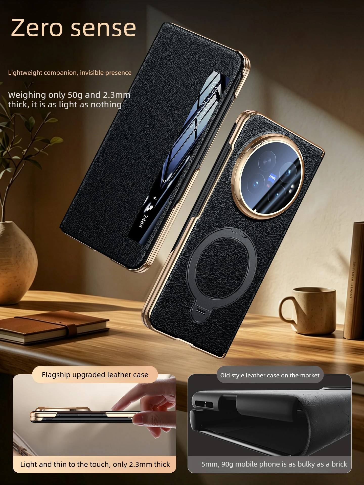 [luxury Genuine Leather Smart Flip Case] for Vivo X Fold6 New Lens All-inclusive & Rotating Stand,Hinge & Frame Protection Cover