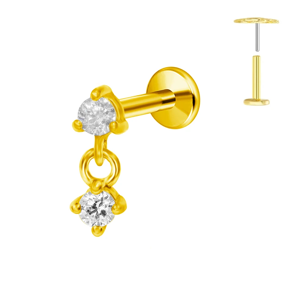 G23 Titanium Water Drop CZ Labret Piercing Earring Stud