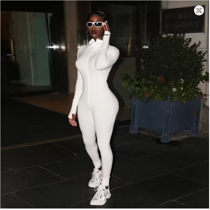 

2025 Workout Active Wear Ribbed Rompers Womens Jumpsuit Sporty Long Sleeve Fitness Embroidery Letter Print Zipper Jumpsuits