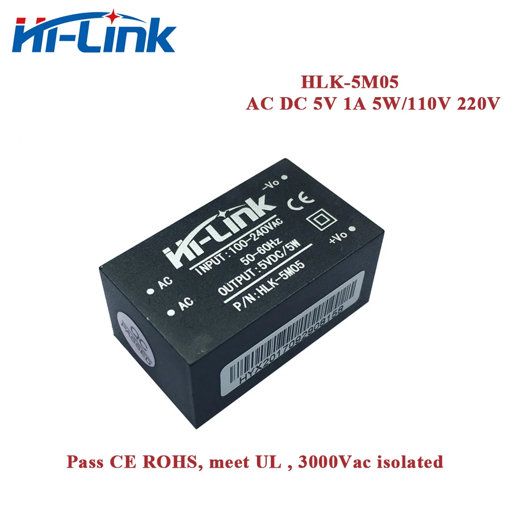 

Free Ship 50pcs HiLink Original AC/DC 220V to 5W 5V 1A Step-Down Power Supply Module HLK-5M05