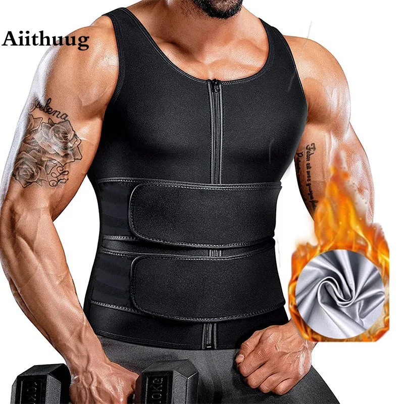 Aiithuug Men Sauna Suit Tank Top Waist Trainer Body Shaper Corsets Gym Sports Workout Silver Heat Trapping Sweating Suits Shape