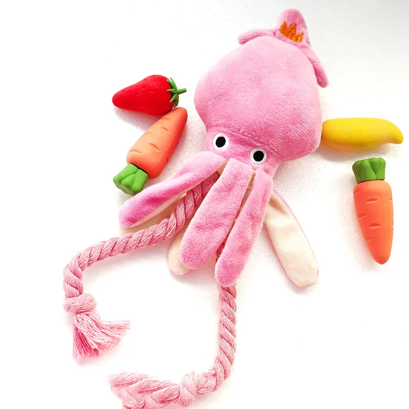 Hondenspeelgoed Roze Octopus Pluche Pop Huisdier Geluid Speelgoed Kies Tand Schoonmaken Golden Retriever Teddypoedel Verlichtende Bedompte Huisdierbenodigdheden