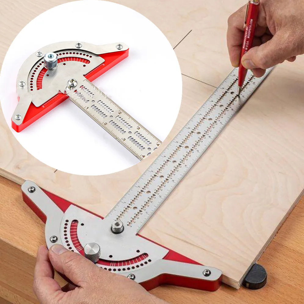 T-type Woodworkers Edge Rule Protractor Woodworking Ruler Angle Gauge Stainless Steel Pertukangan Tata Letak Alat Tukang Kayu Inci/Cm