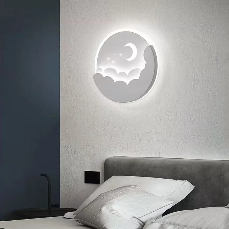 LED Cloud Stars Moon Wall Light  Bedroom Ceiling Lamp Night Children's Room Kids Creative TV Background Staircase Gangway Torch