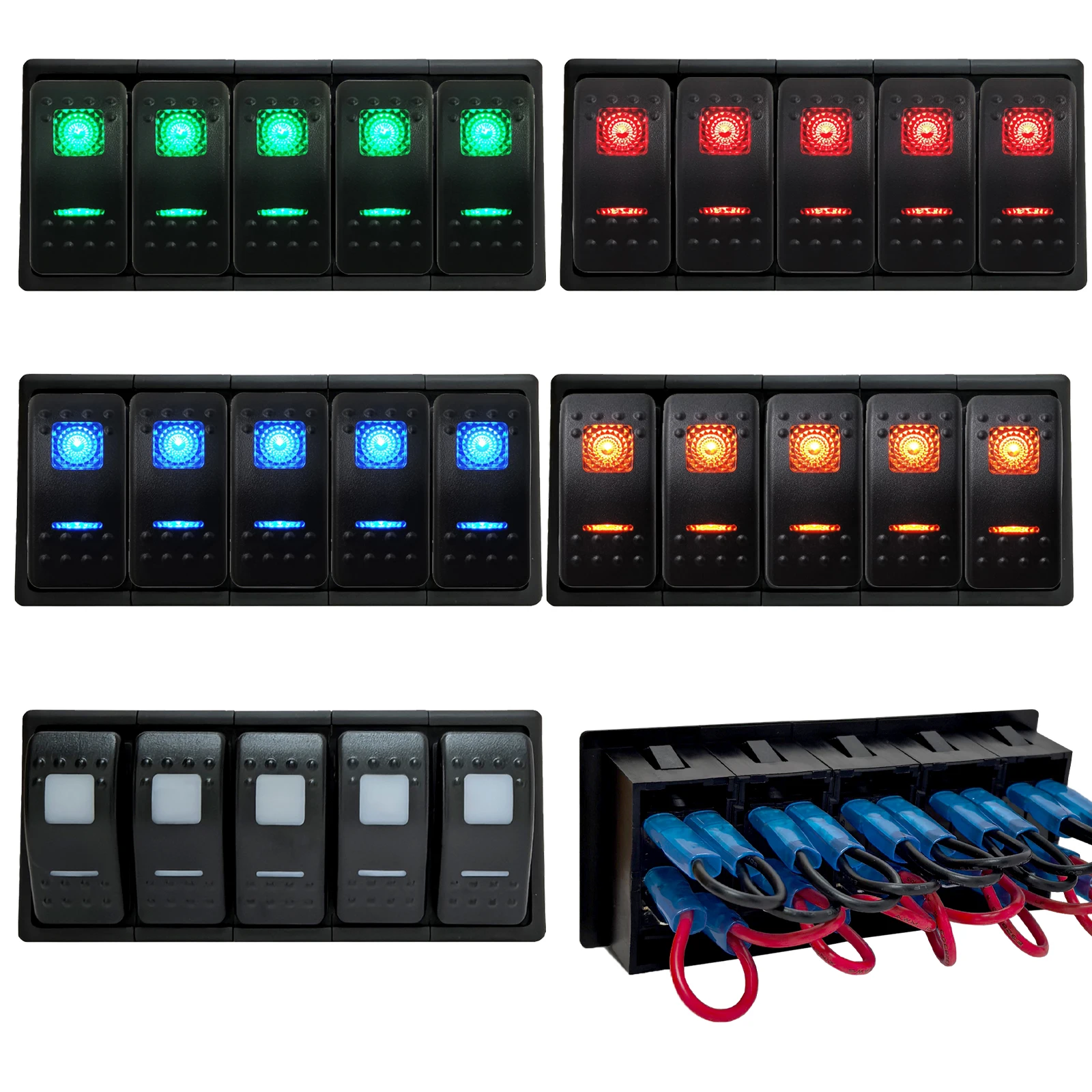 

5Gang 12V 24V Rocker Switch Panel Housing LED Waterproof IP67 For Marine DIY Spot Fog Light Trim Tabs Boat keypad Toggle Switch