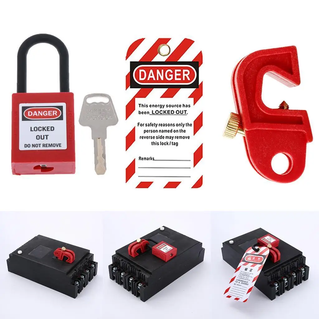 3Pcs Set Circuit Breaker Lockout Electrical Safety Device Kit Red CB-02-S