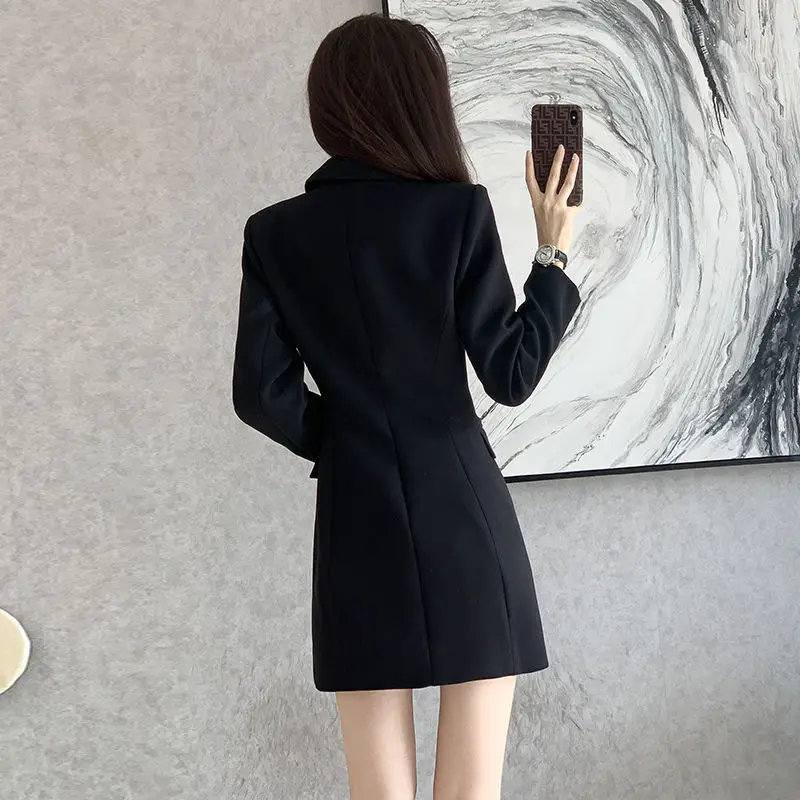 Black Formal Dress Women Spring Autumn New Elegant Slim-fit Double Breasted Long Sleeve Mini Suit Dresses