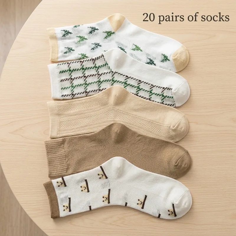 

20 Pairs of Trendy Design Women's Mid-Calf Cartoon Casual Spring and Autumn Socks