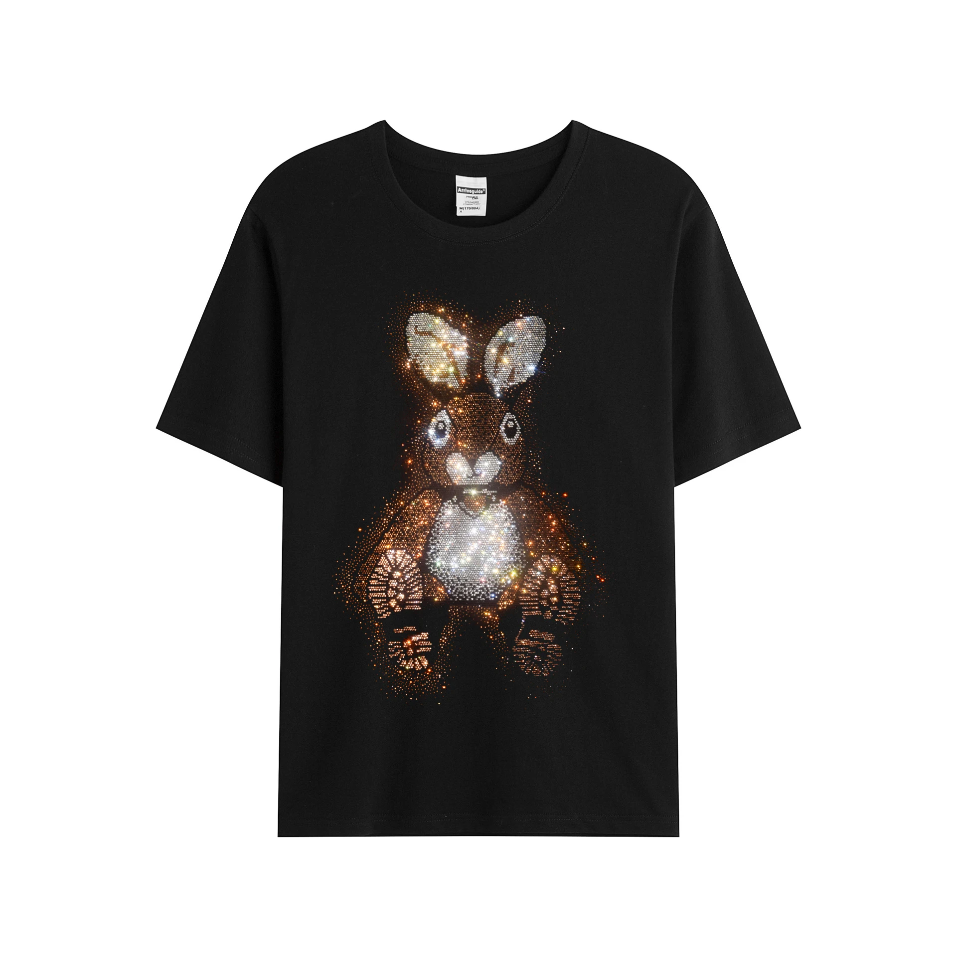 Summer Short Sleeve Casual Fashion Men's Boys High Quality T Shirt Shiny Rhinestone Mr. Bunny Pattern Cotton T Shirt