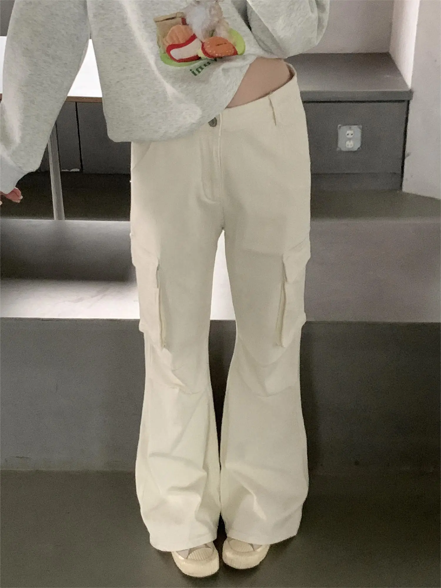 

Брюки-карго с высокой талией и широкими штанинами для женщин больших размеров, моделирующие фигуру, повседневные, от Little en Meimei