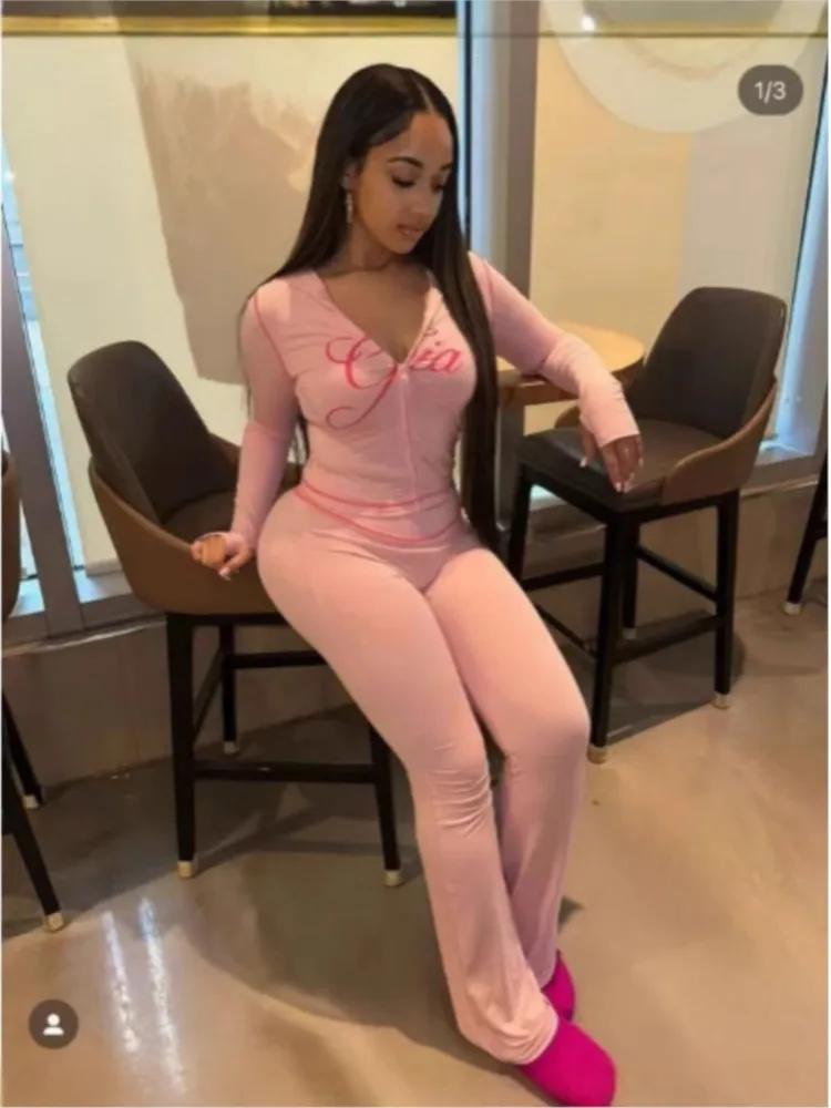 Sexy Long-sleeved Hooded Zipper Top + Bell-bottom Pants 2-piece Set For Women's Leopard Print High Street Sports Suit Female Y2K - view 2