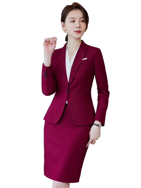 Novelty Wine Red Formal Women Business Suits with Skirt and Jackets Coat Ladies Office Professional Blazers Spring OL Styles AliExpress