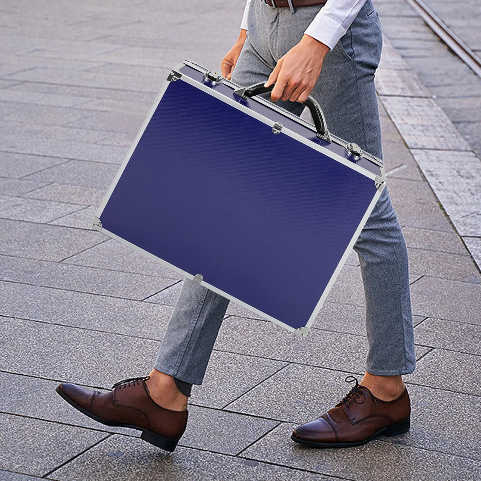 حامل أزرق عالي الأمان للعملات المعدنية قابل للقفل بسعة 100 دولار من سبائك الألومنيوم