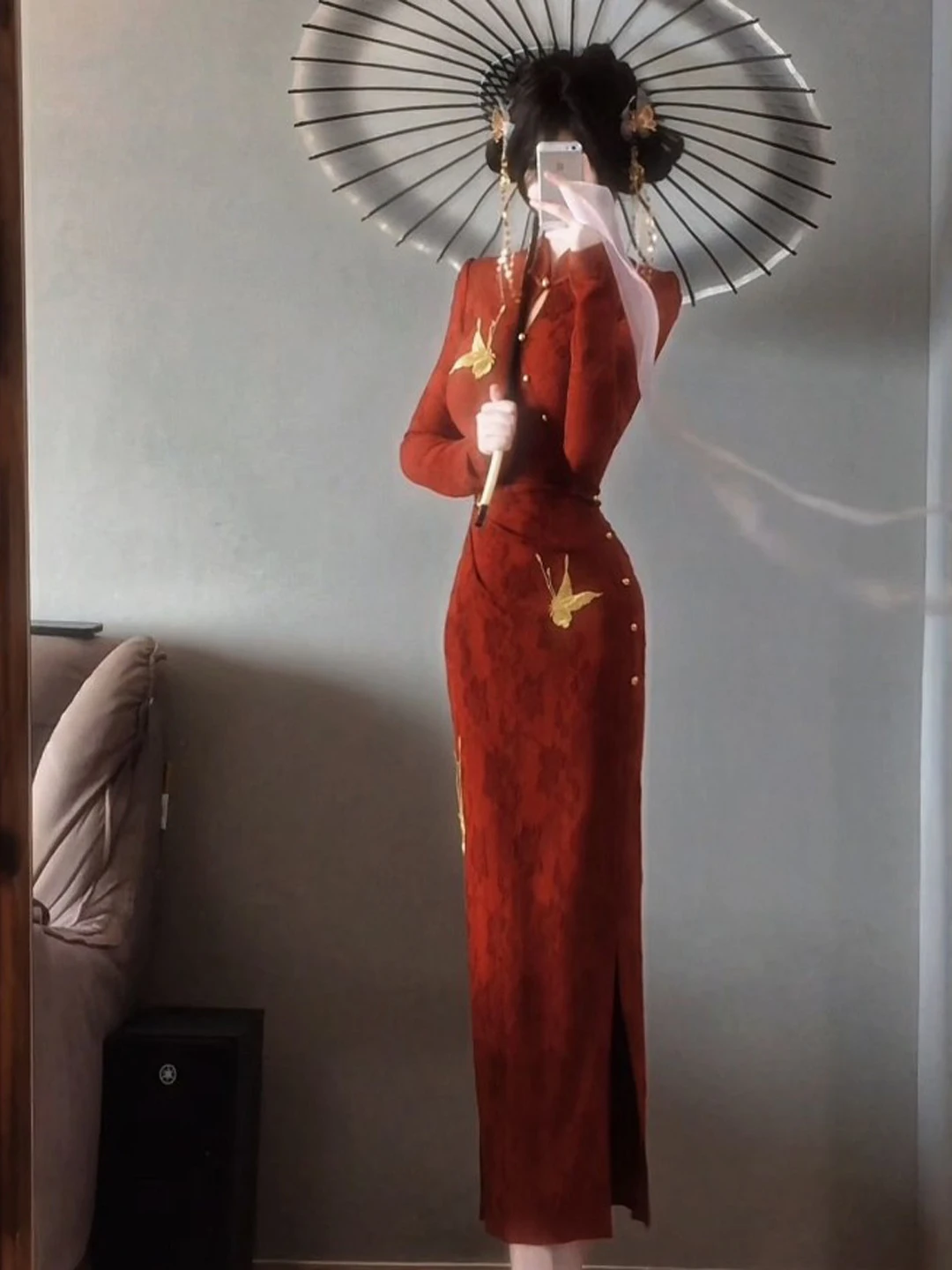 

Новое китайское платье-ципао, облегающее длинное платье с уникальным красивым разрезом, весна 2026, модная женская одежда, хлопковое макси-платье