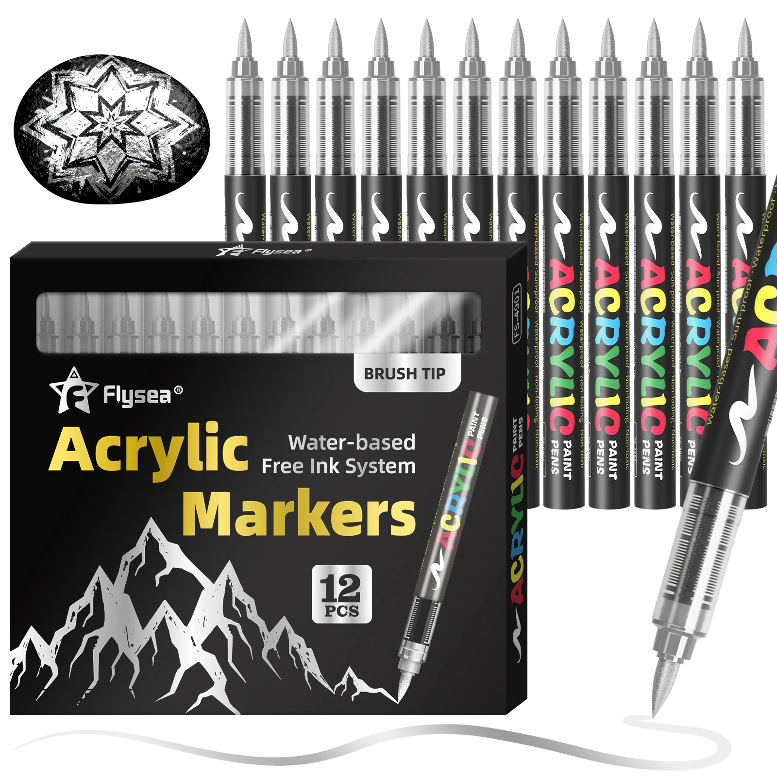 8/12er-Pack (Gold, Silber, Schwarz und Weiß) Gerade Flüssig-Acryl-Pigmentmarker, Farbmarker, Filzstifte, Schreibwaren – Detail 7