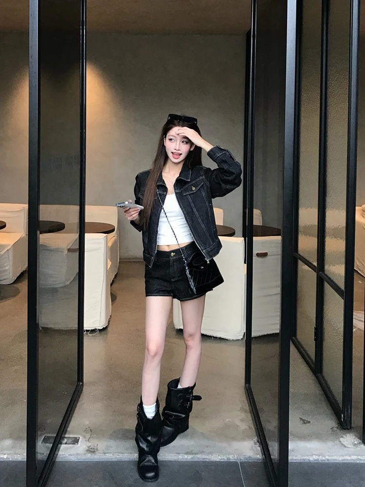 

Denim Coats Jacket For Women Womens Winter Plush Padded Quilted Hooded Flared Cropped Waistband Functional Appliques Cozy Casual