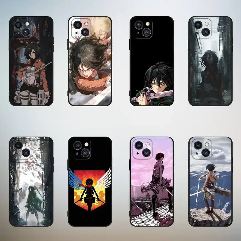 Attack On T-Titan Mikasa Phone Case For iPhone,11,12,Mini,13,14,15,PRO,XS,MAX,X,XR,6,7,8,Plus Black Shell