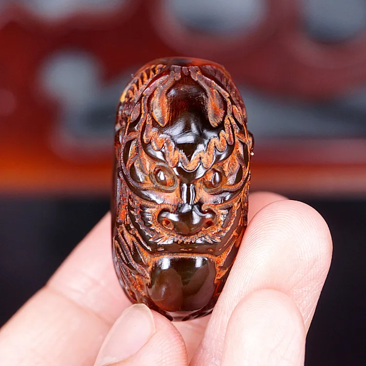 Ox horn carving, dragon pixiu, safety clasp, handle, decoration, cart hanging, ox horn stationery pendant