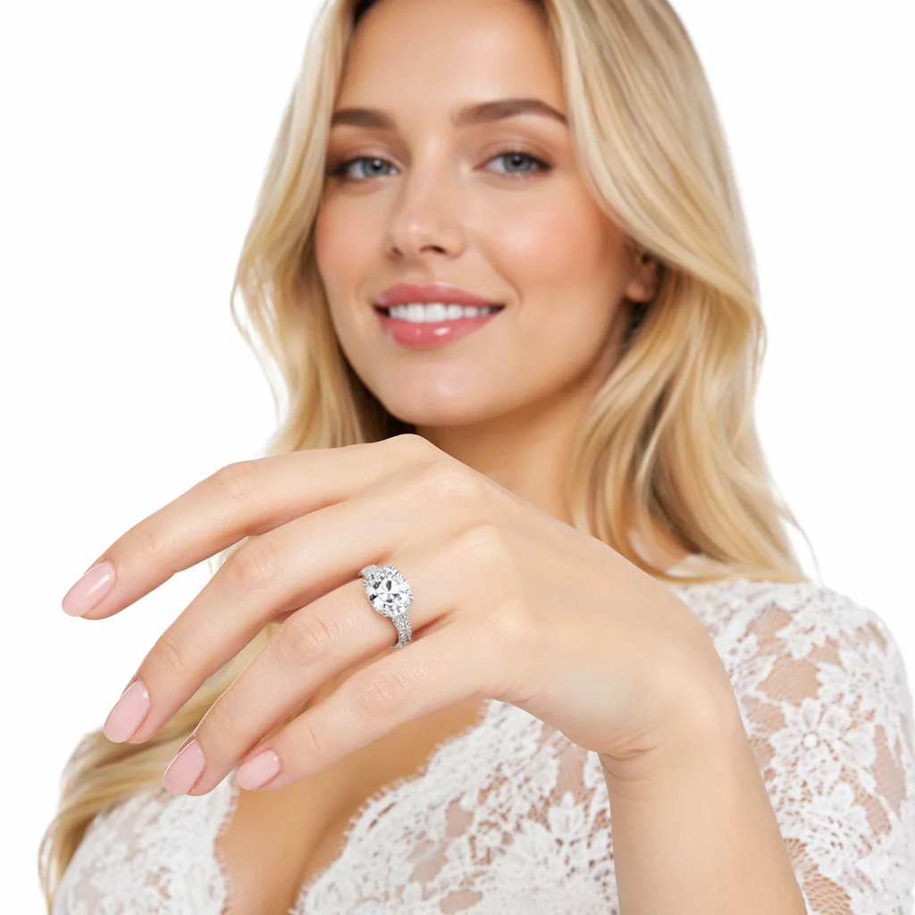 Mushan Luxury Jewelry 4.5carat 8x12 Pigeon Egg Moissanite Diamond Ring For Women 925 Sterling Silver Precision Diamond Ring
