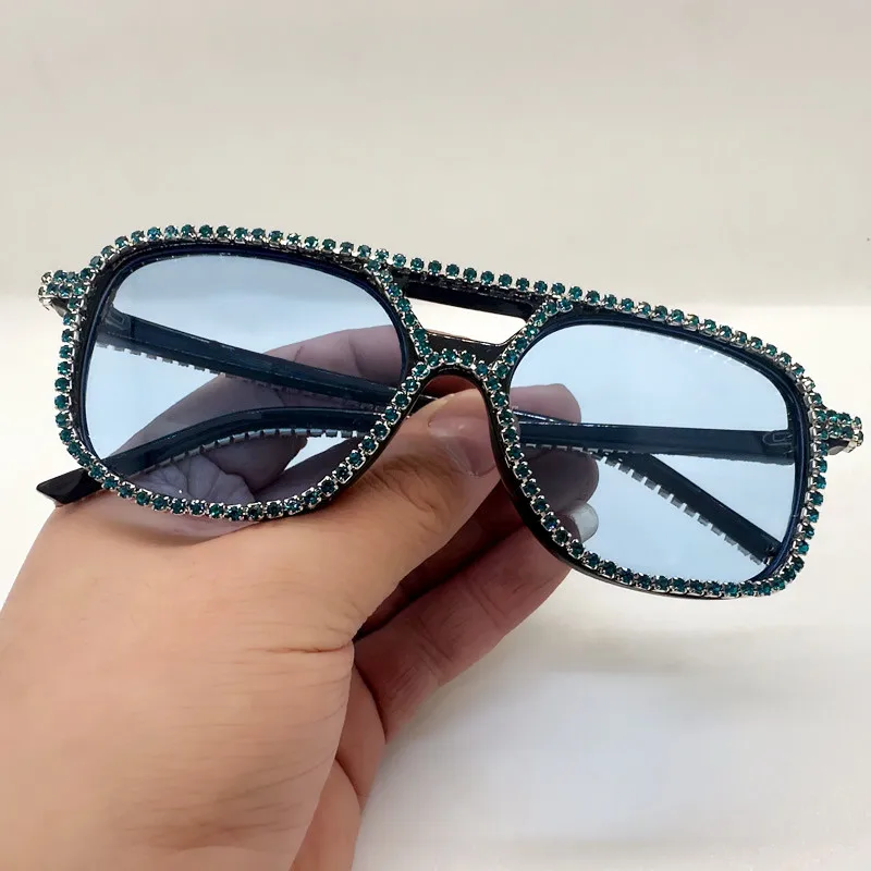 Neue Quadratische Doppel Brücken Diamant Sonnenbrille Frauen Mode Candy Farbe Strass Sonnenbrille Weibliche Shades UV400 Brillen – Detail 11