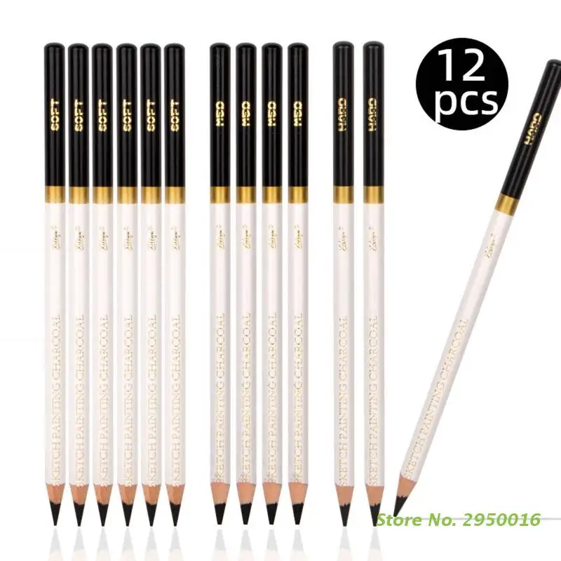 12Pieces Sketch Pencils Charcoal Pencil Premium Pencil Lead Anti-break for Kid Beginner Sketching Illustrations