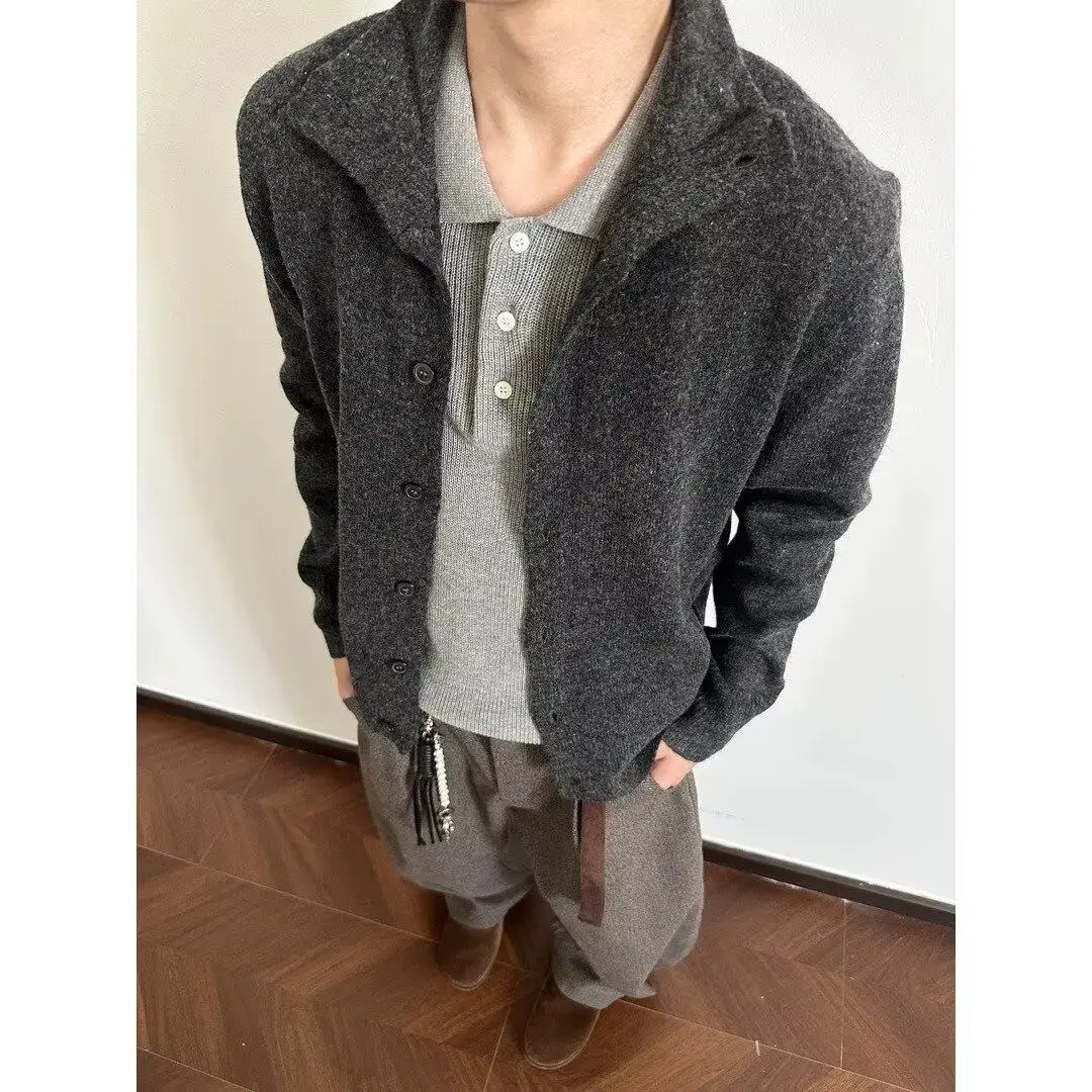 

Fall Winter V-Ne Knitted Cardigan Men's Color Casual Sle Long Sve Sweatirt Soft Polyester Fiber Anti-Stain