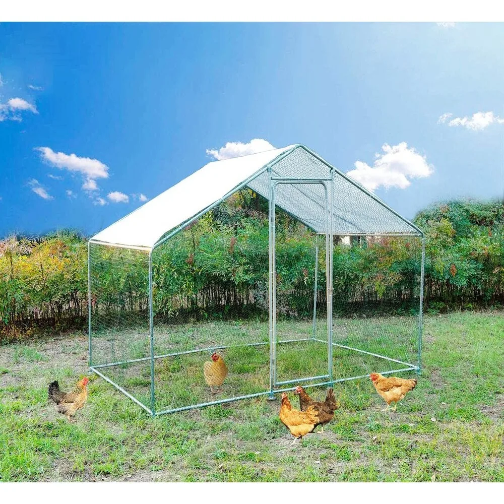 

Large Metal Chicken Coop Walk-in Poultry Cage Hen Run House For Outdoor And Yard
