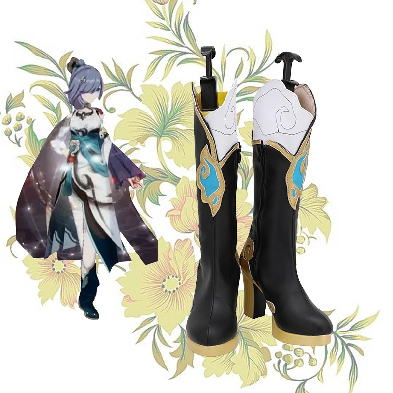 Femme bleu Empyrea bottes chaussures à talons noirs Halloween Cosplay Honkai Impact accessoire bleu Empyrea bottes