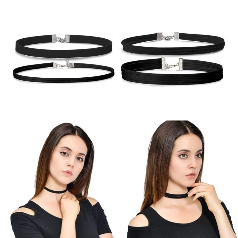 Chic Black Choker Bundle 4 Fashion forward Necklaces Accessories Stylish Collarbone Chain Neck Jewelry Neckchains Piece