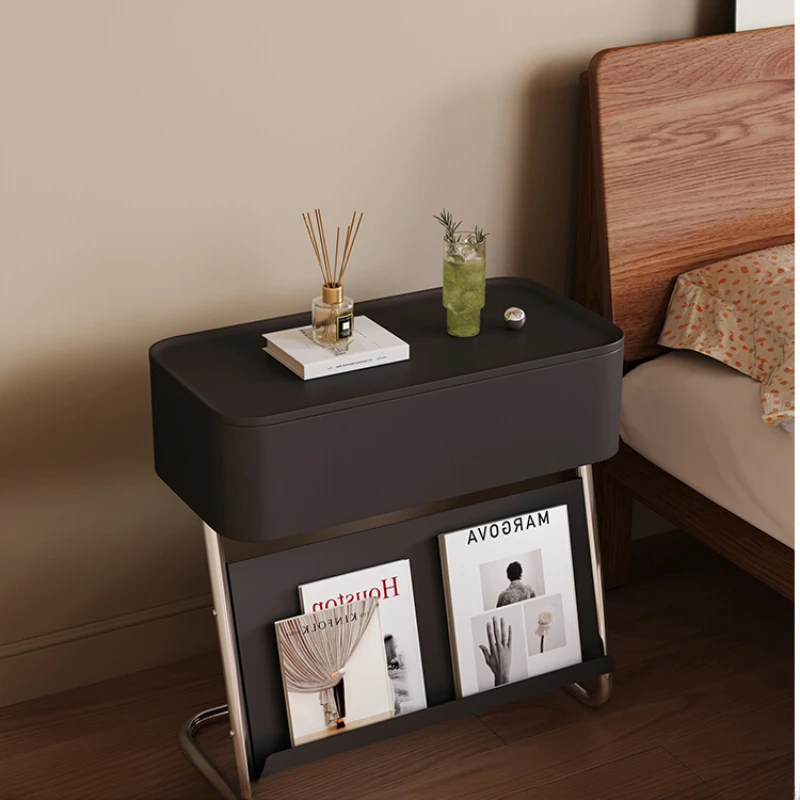 Small black bedside table minimalist modern home bedroom shelves