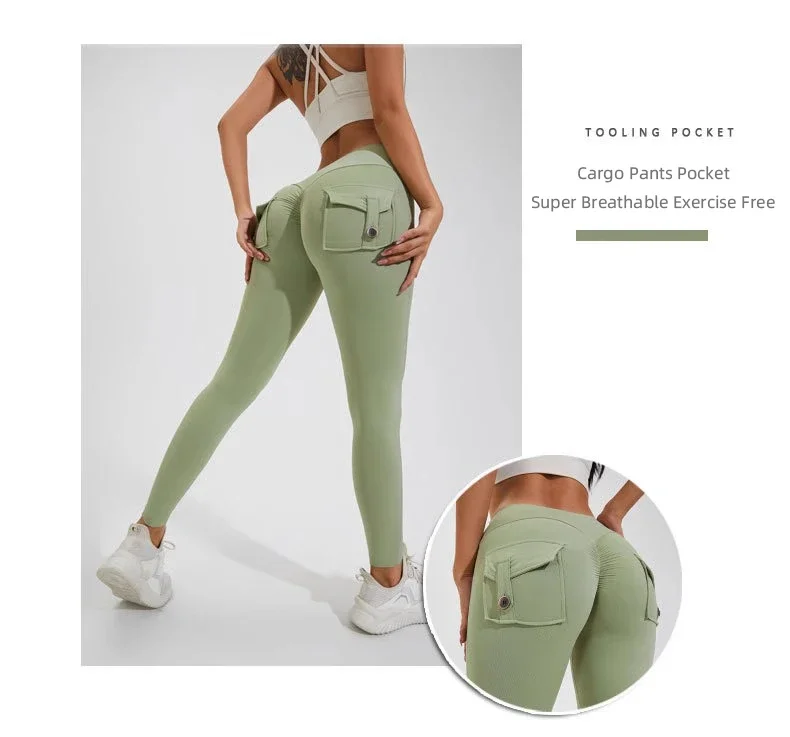 Naked Feeling Damen Fitness Freizeit-Laufleggings mit hoher Taille, Hüftlift, Gesäßfalten und Gesäßtasche, atmungsaktive Hose – Detail 9