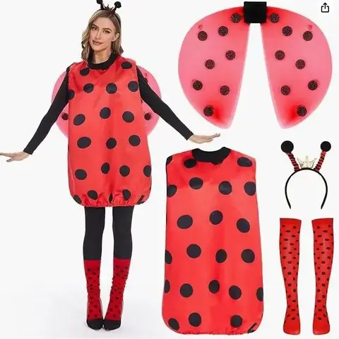 Women Ladybug Costume Dress Lady Bug Costumes Ladybird Dress Up Set for Halloween Birthday