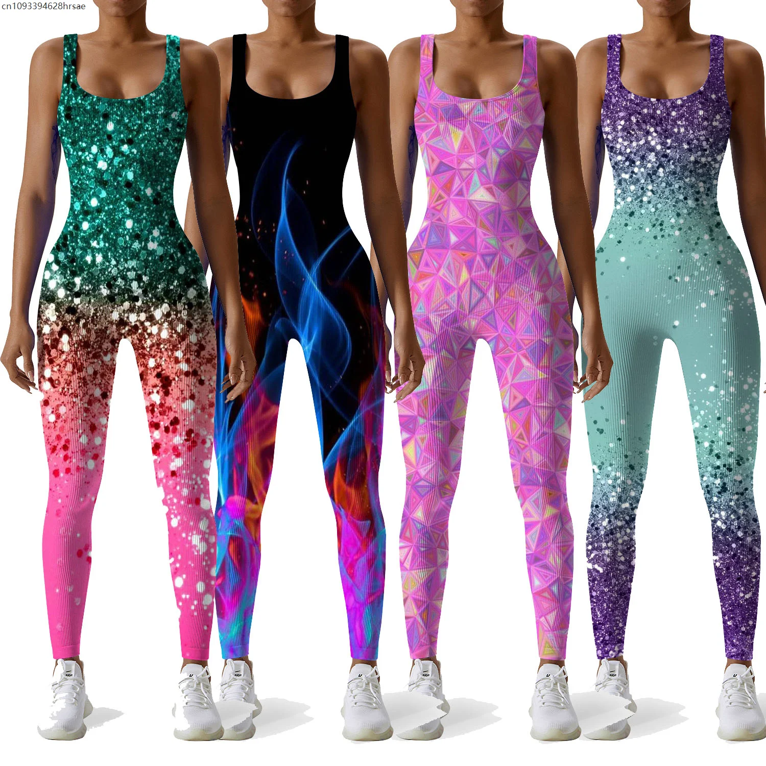 

Women Multicolour 3D Printing Jumpsuit Outfits Sexy Mermaid Bodysuit Nightclub Party Cosplay Lady Sleeveless Rompers Clothing