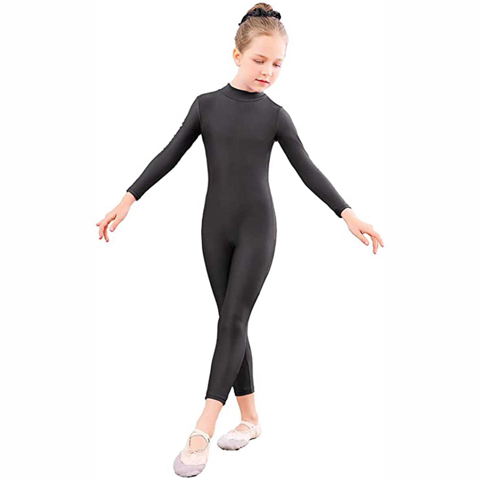 

Children's Ballet Ice Skating Gymnastics Leotard - High Neck Long Sleeve Unitard for Girls Training and Performance