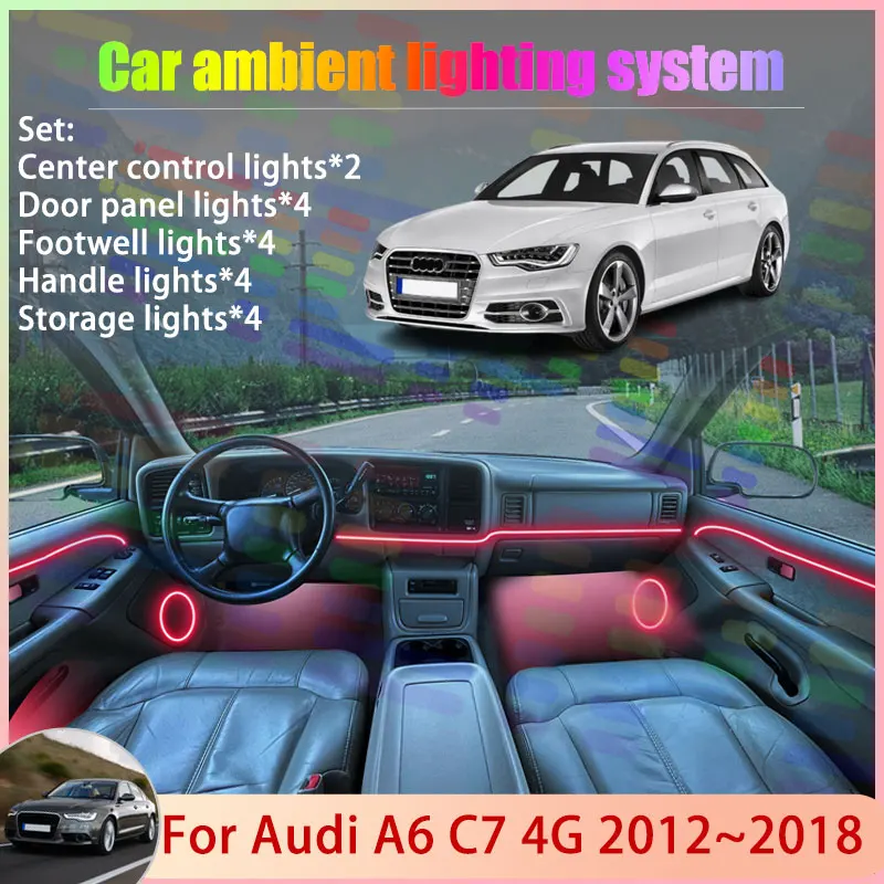 

Для Audi A6 C7 4G 2012 ~ 2018 2013 2014 2015 2016 2/18 в 1 автомобильный атмосферный светильник RGB абажур ансамбль стример атмосферный набор