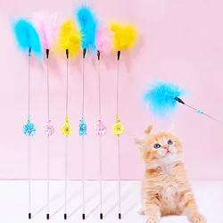 Cat Toy Feather Cat Toys Interactive Bite-resistant Steel Wire Kitten Toy with Bell Long Handle Toys for Cats Stick Pet Products