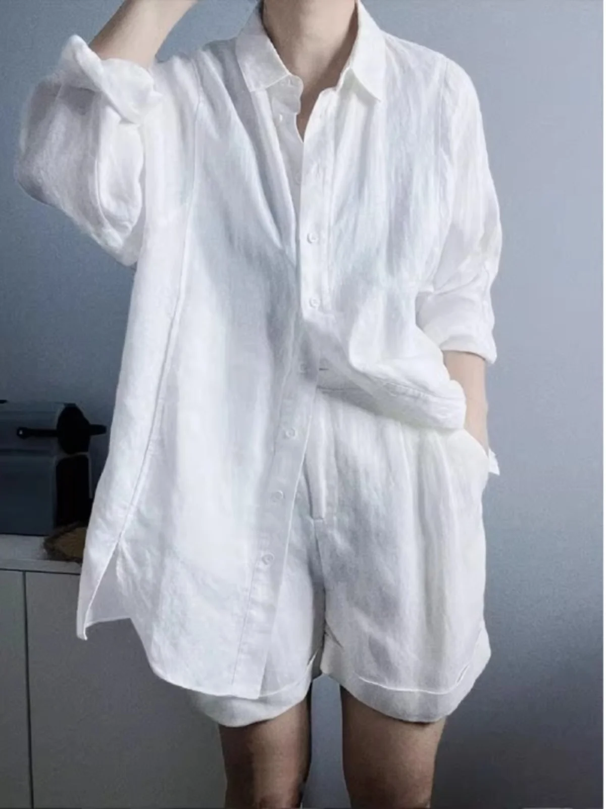 White Cotton Linen irt Women Summer Thin Sun Protection Loose Slimming Casual Linen Open Cardigan Top Vintage Sle Long Sl...