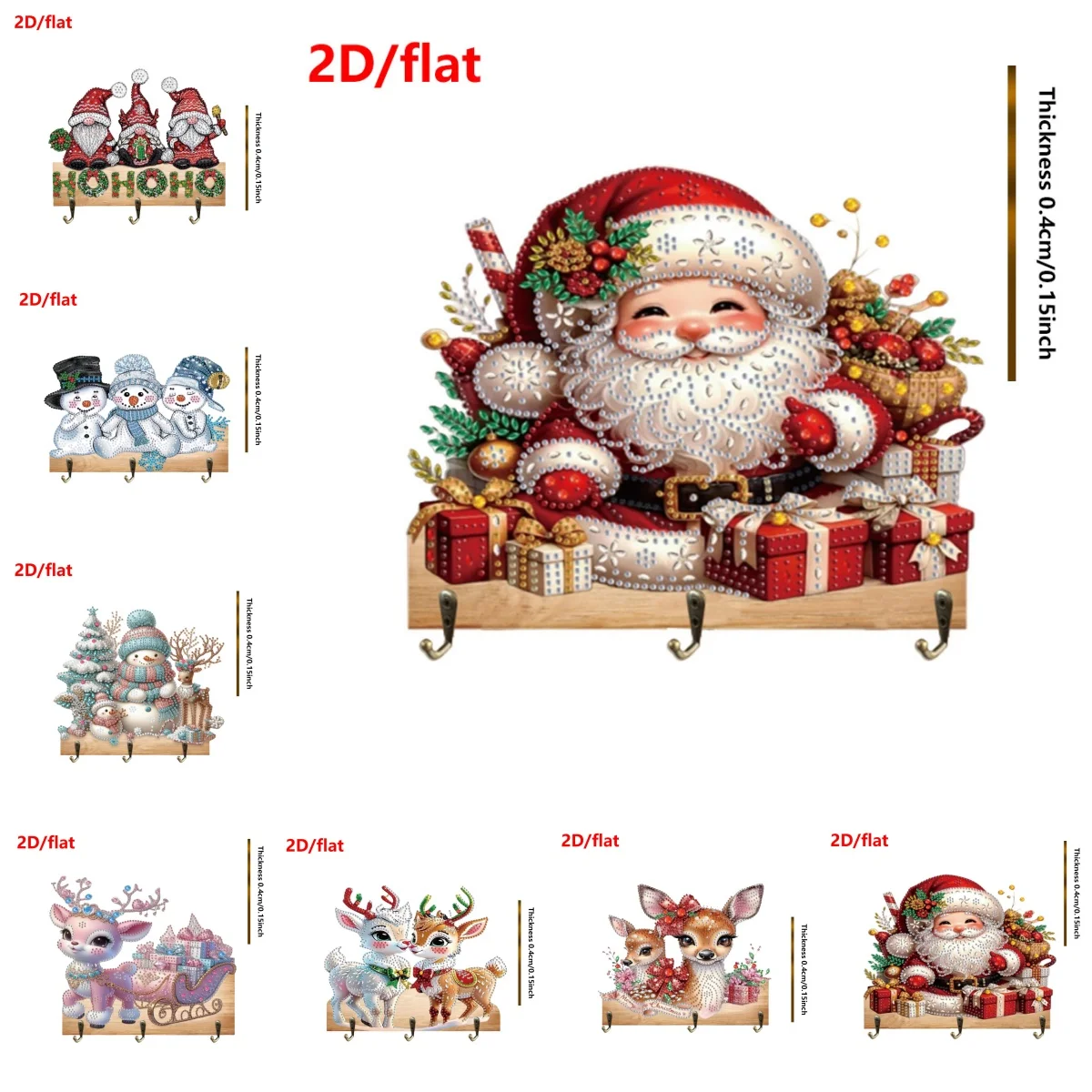 1 DIY Diamant-Malerei-Set, 3 Haken in einer Reihe, Weihnachtliche Diamant-Kunst Wandhaken für Wohnzimmer und Schlafzimmer