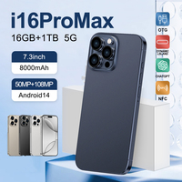 Smartphone I16 Pro Max 7.3'' HD+ NFC Global Version Mobile Phone 16G+1T Android 14 8000mAh 4G/5G Networks Snapdragon 8 gen3