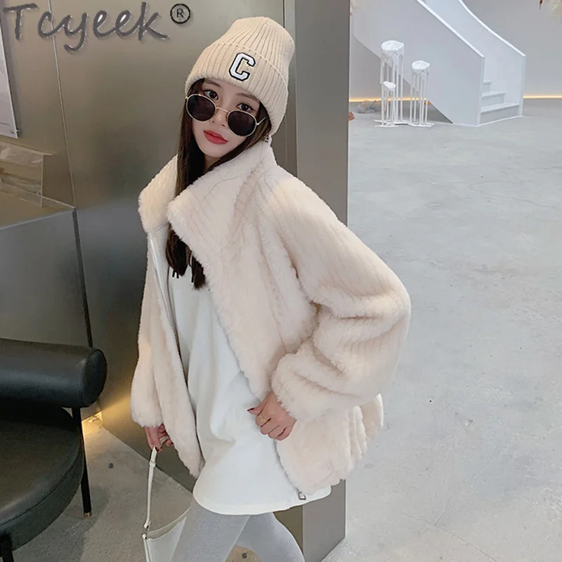 Tcyeek 100% Giacca di Lana Vestiti Delle Donne Pecora Shearling Cappotto Del Collare Del Basamento Cappotto di Pelliccia delle Donne di Inverno Giubbotti di Pelliccia Abrigo Mujer 2024