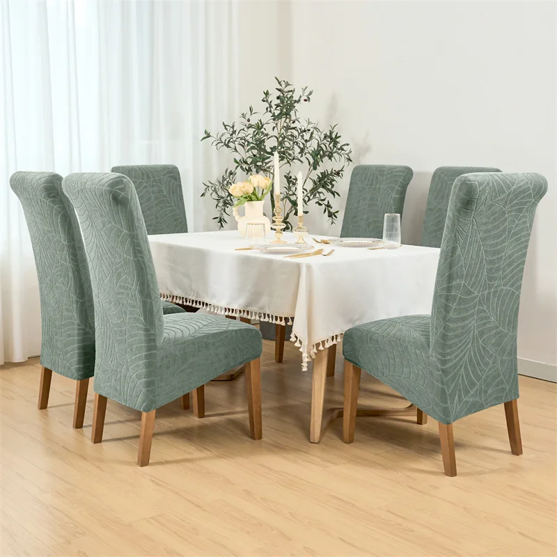 Leaves Jacquard Dining Chair Cover Stretch High Back Chair Covers Seat Slipcovers for Wedding Dining Room Chairs for Kitchen