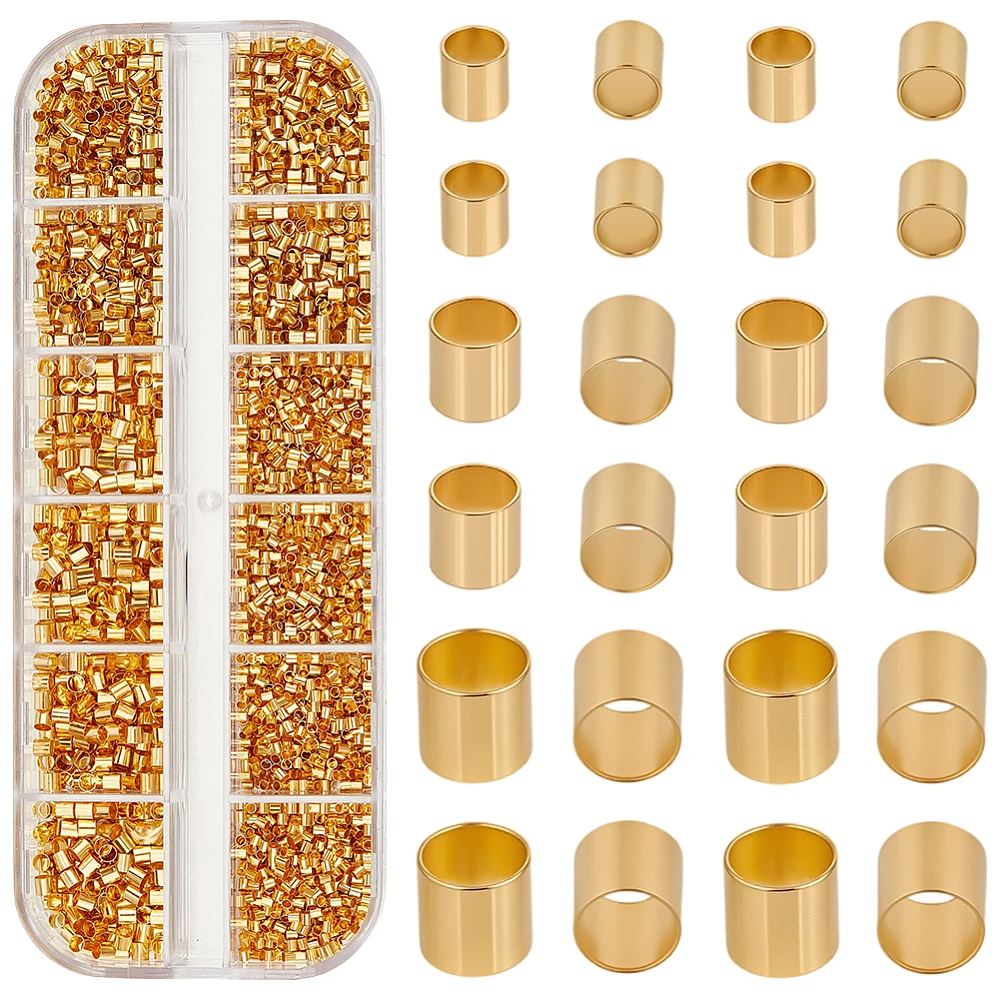 1 Box 3500PCS Copper Tube Crimp Tube Beads Gold Crimping End Column Cylinder Stopper Metal Brass Golden Spacer Loose Bead Bulk