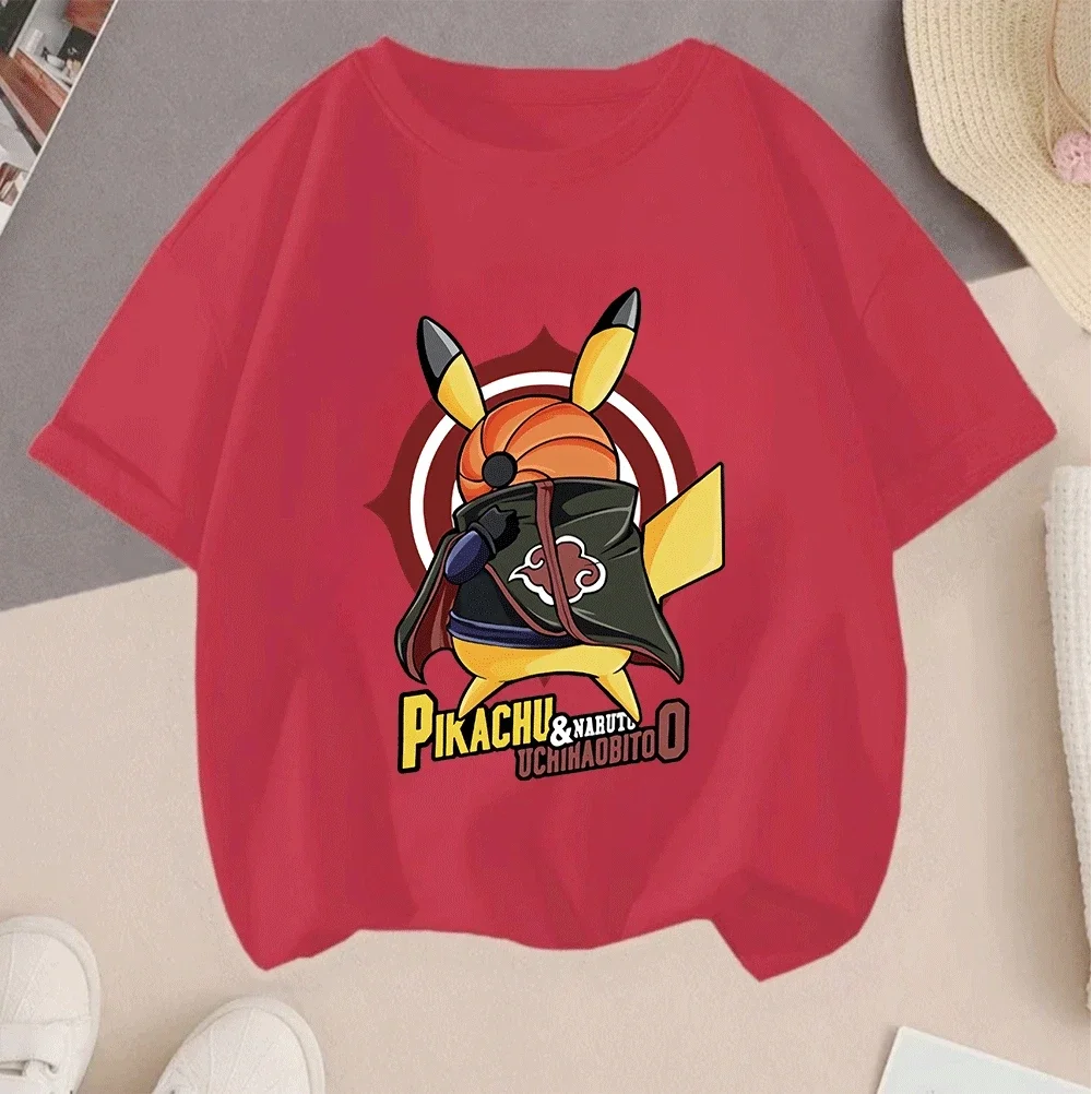 

2D New Summer Pikachu Cartoon Casual Short Sleeve Hot Sale Tops For Teenager Children