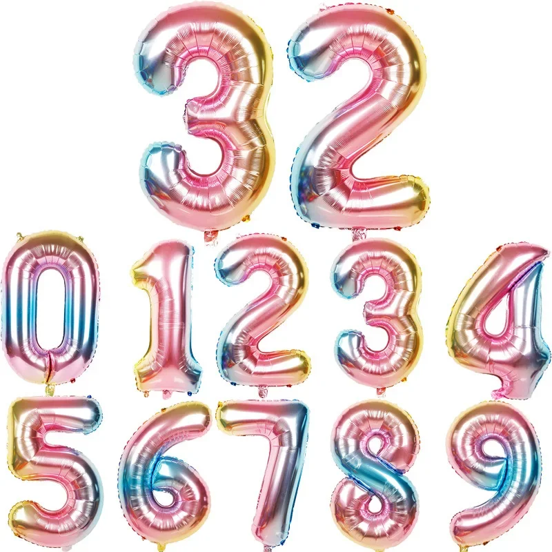 32 inch Rainbow Gradient Crown Digital Aluminum Film Balloon Baby's Birthday Party Decoration Balloon