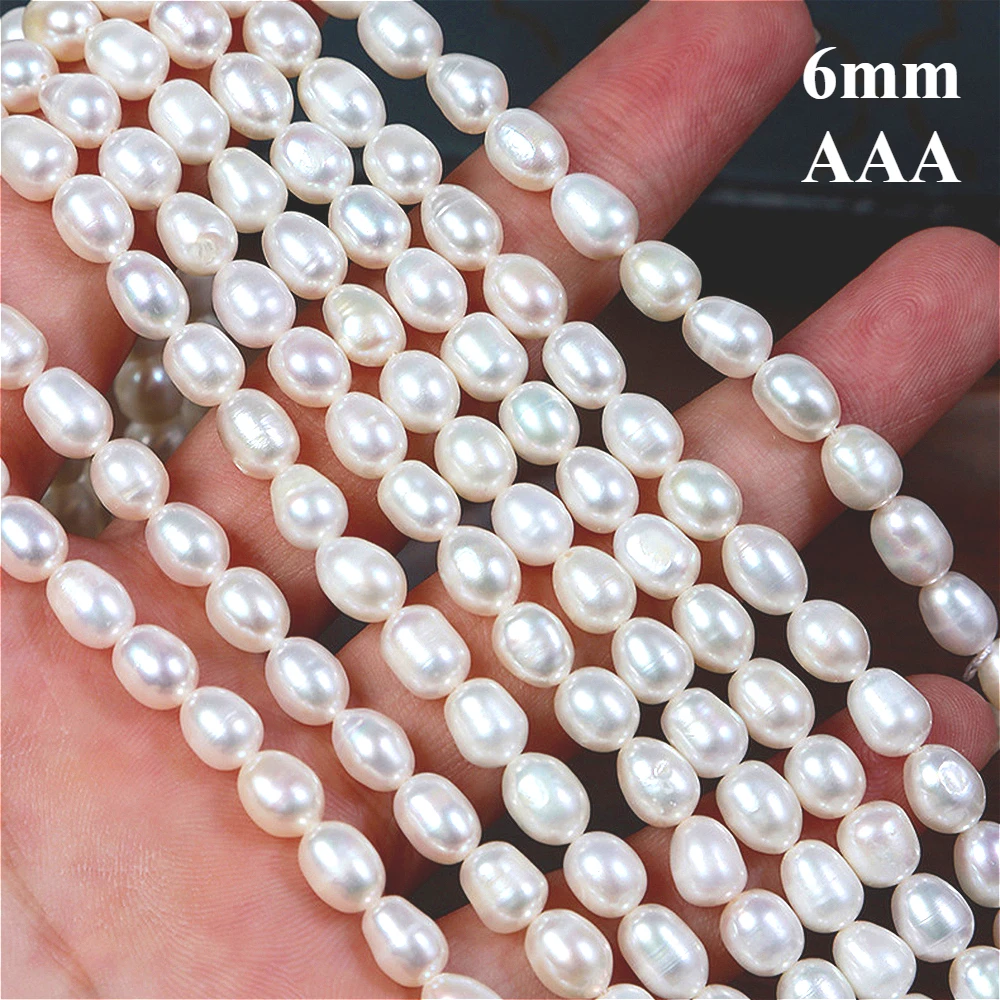 

6mm 3A Natural Freshwater White Pearl Rice Fine Loose Bead High Quality Women Gift Jewelry DIY Necklace Bracelet Accessories