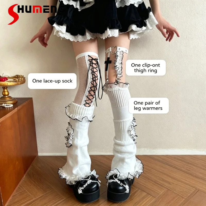 

Japanese Gothic Cross Lace Flared Leg Warmers Thigh Ring Y2K Hot Girl Punk Style Elastic Sock Cuffs Retro Stockings Accessories