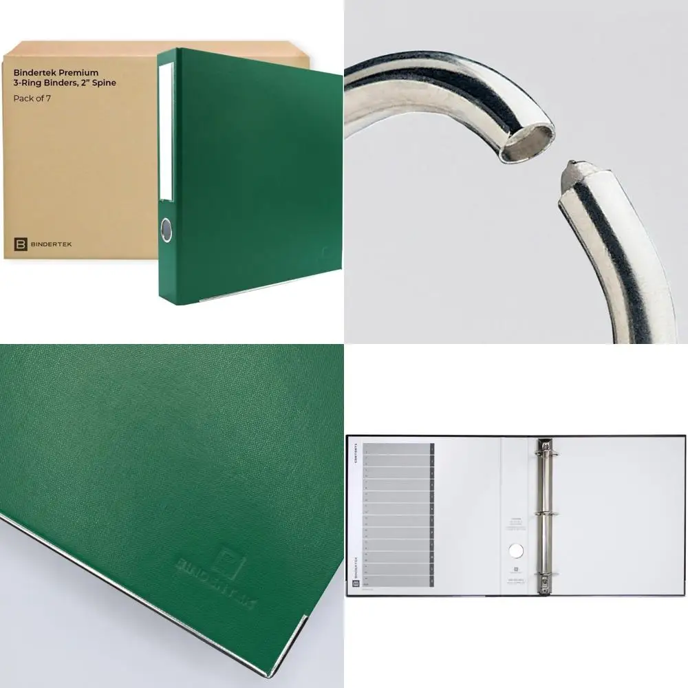 

Bindertek 3-Ring Premium Binder, Pack of 7 - Evergreen, 2 Spine Width, 325 Sheet Capacity, 1.25 D-Rings, Linen-Textured Covers,