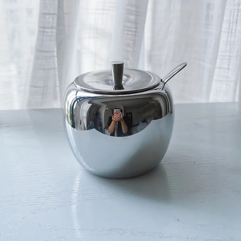 

304 stainless steel apple-shaped Sugar Bowl Coffee Seasoning Jar Condiment Pot Spice Container Canister Cruet with Lid and Spoon