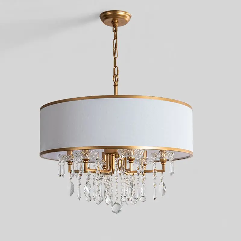 Master bedroom modern American creative light luxury chandelier Round crystal gold minimalist study room cloth cover room light