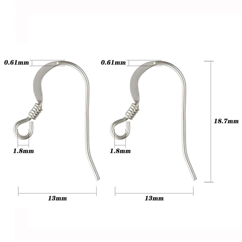 925 Sterling Silver Ear Wire Flat w/Coil (0.61mm) Silver Ear Wire for Jewelry Making Earrings Accessories Clasps for Jewelry DIY